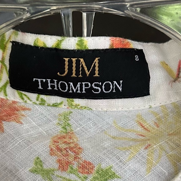 JIM THOMPSON Linen Floral Butterfly Button Front Mandarin Collar Blouse | Size 8 - Picture 2 of 16